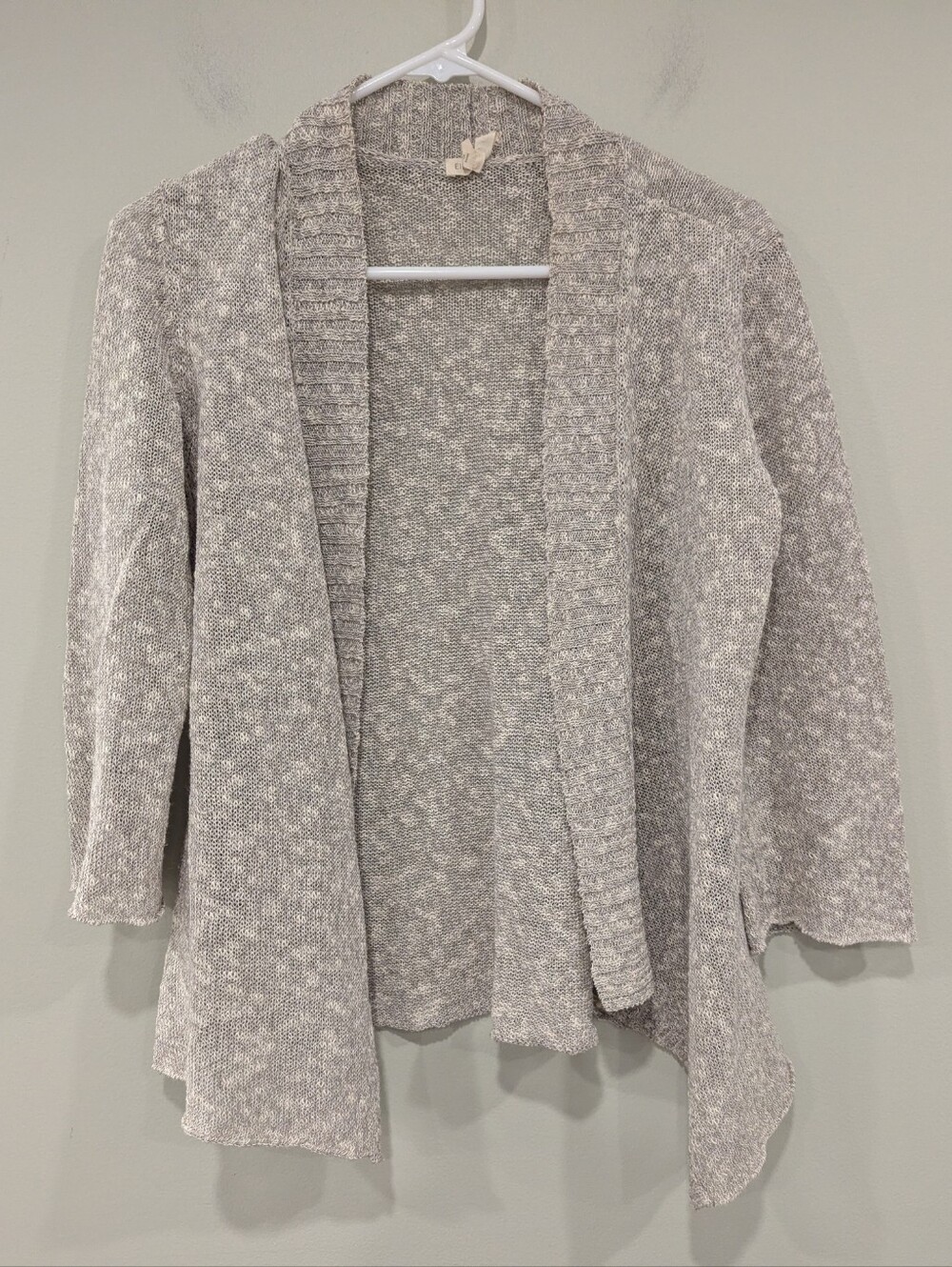 Eileen Fisher Grey Linen Cotton Knit Open Cardigan Size Small